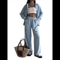 thumbnail image 2 of Conjuntos Casuales de Salón para Mujer, Camisas de Larga con Botones y Pantalones de Pierna , Conjuntos de Chándal Azul L, 2 of 10