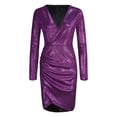 thumbnail image 3 of Womens Dresses Long Sleeve Sequins V-neck Self Cultivation Slim Elegant Party Casual Dress Purple XXXL, 3 of 7
