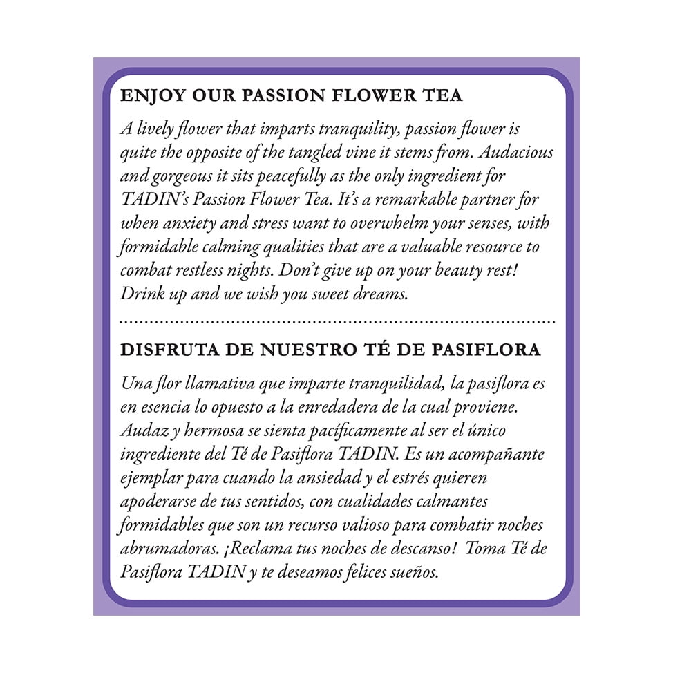 TADIN, Passion Flower, Herbal Tea Bags, 144 Ct (6 Boxes of 24)