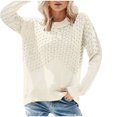 thumbnail image 3 of Chandails pour Femmes Chandails à la Mode pour Femmes Chandail d'Hiver Décontracté Couleur Unie Col Rond Manches Longues Tricoté Rayé Ample, 3 of 3