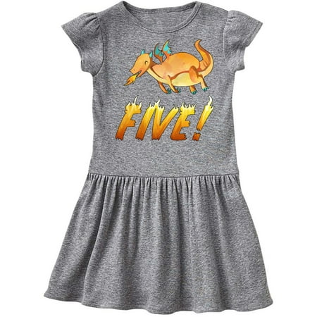 

Inktastic 5 Fifth Birthday Orange Dragon Breathing Fire Gift Toddler Girl Dress
