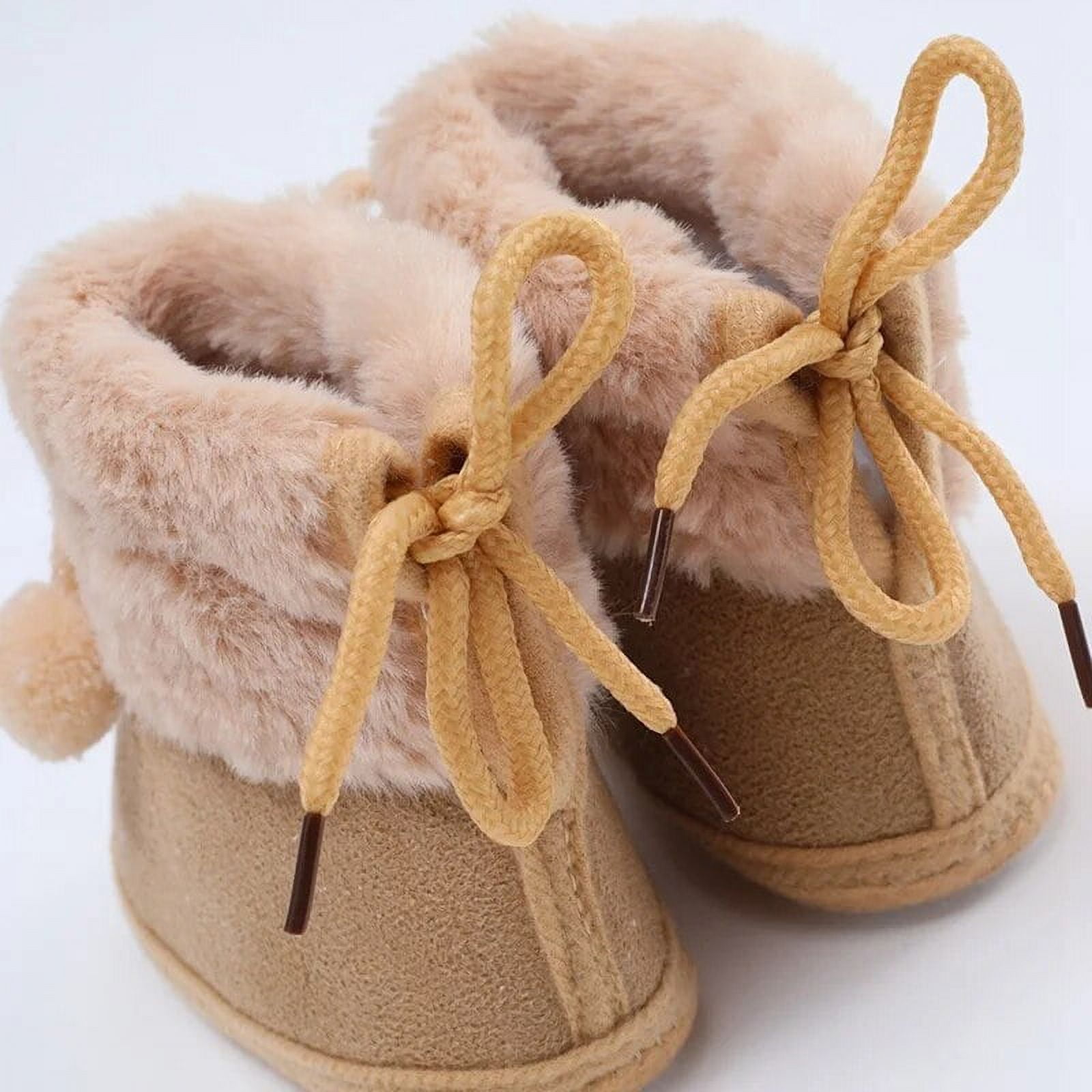 Winter Baby Boots Pompom Plus Velvet Snow Booties Baby Shoes Warm baby Girl Shoes Soft Sole Indoor Walking Shoe B 10 7 12 Months