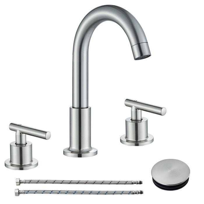 Brushed Nickel Vanity Bathroom Faucet 3 Holes Widespread 2 Handle Sink Mixer Tap