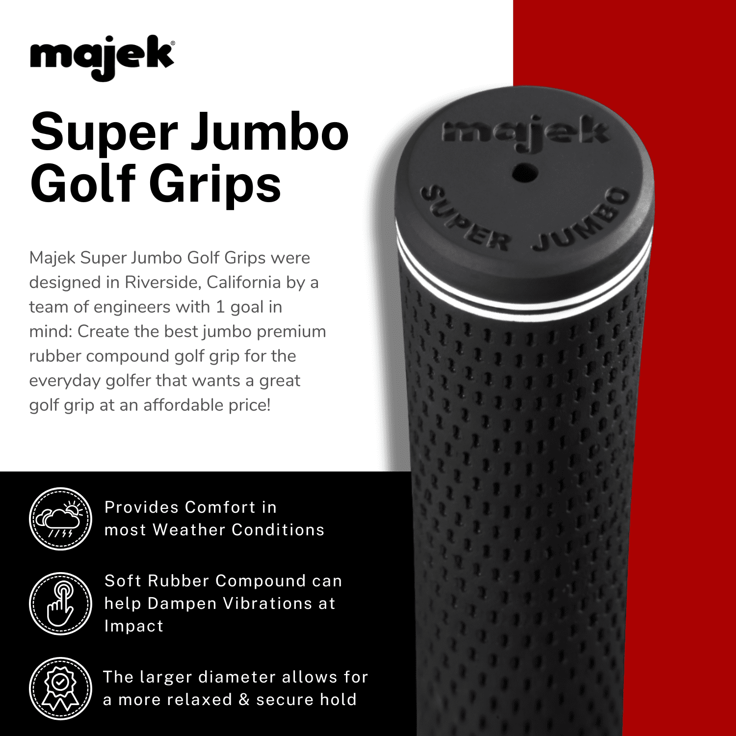 Majek Golf Club Grips Super Jumbo Extra Large Tour 360 Degree Black - NO LOGO - Round .600 Extra Large XL XXL Great for Tall Golfers with Big Hands - Premium Rubber Golf Grips - 8 Pack