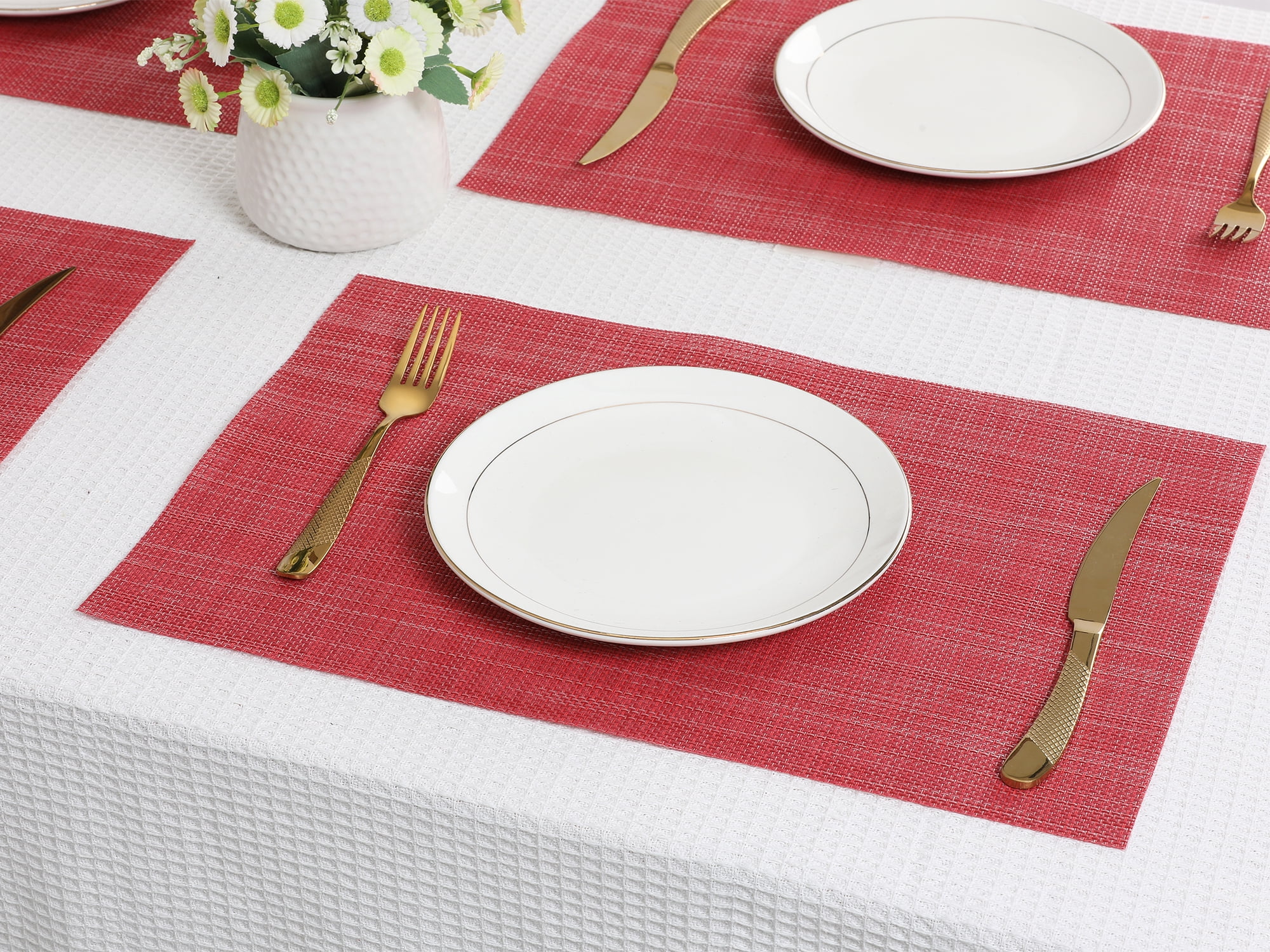 Unique Bargains 8 Pack Washable Placemats for Table Decor Wipeable Place Mat Red 18x12in