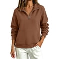 thumbnail image 2 of Sweatshirt for Women Right Shoulder Loose Zipper Pullover Design Trending Womens Clothes Brown XL, 2 of 4