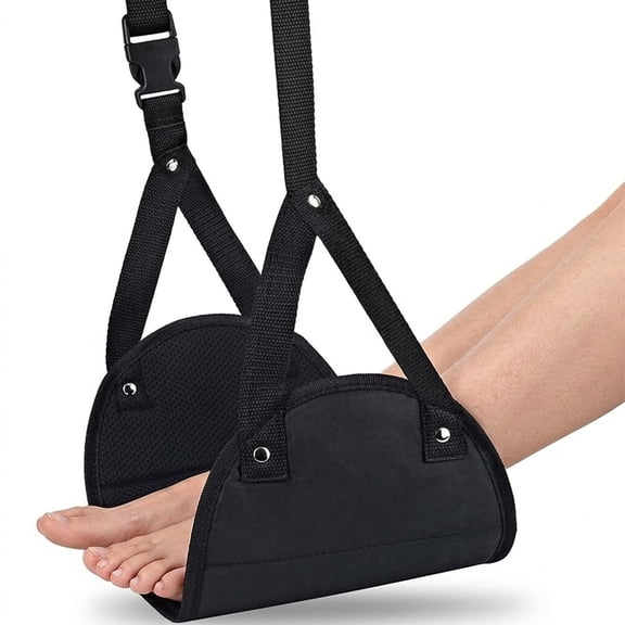 1-Piece Airplane Foot Hammock Memory Foam, Comfortable Travel Footrest for Airplane, Desk, or Home Use Black