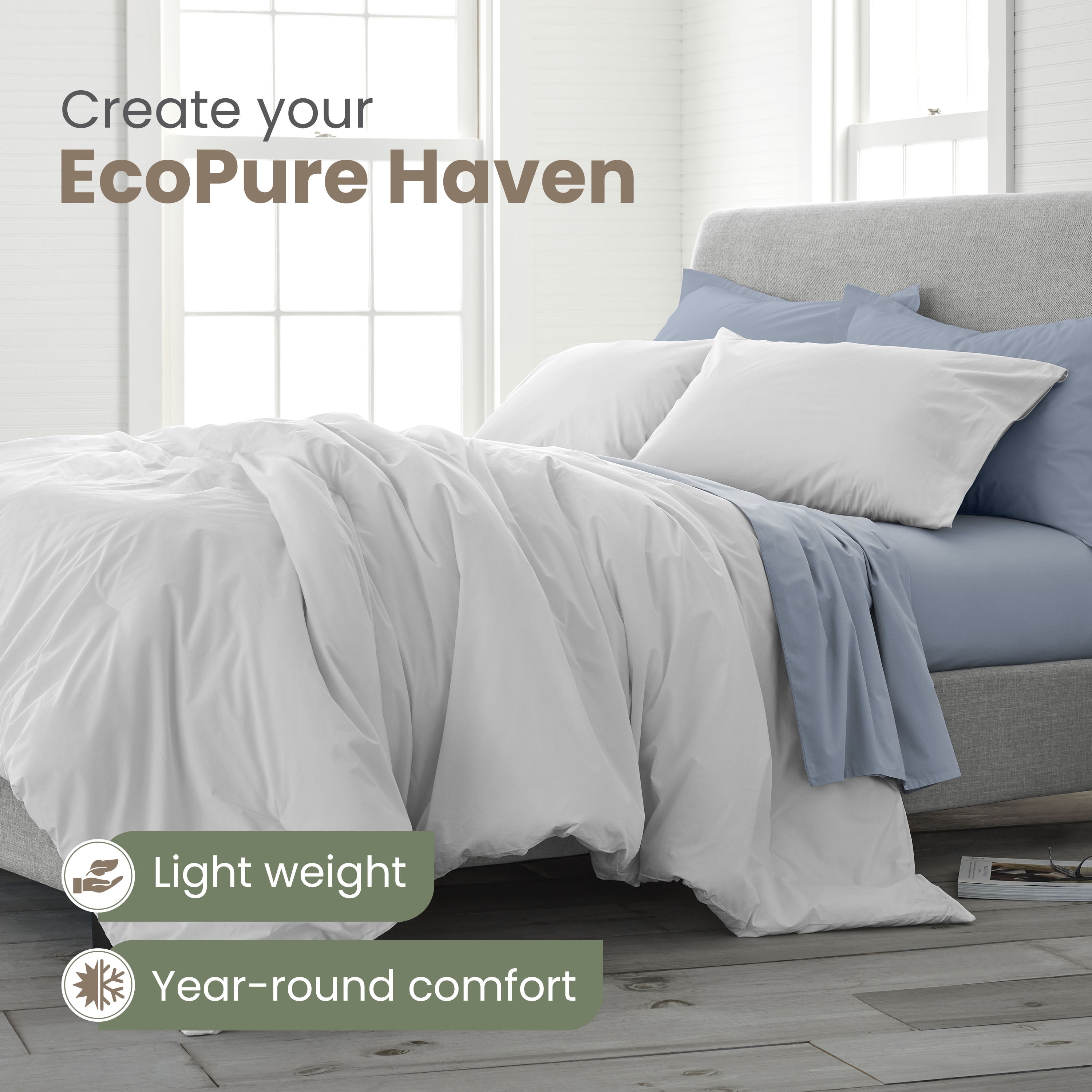 Martex EcoPure 3-Piece Organic Cotton White Solid Comforter Set, King – Comfort Wash
