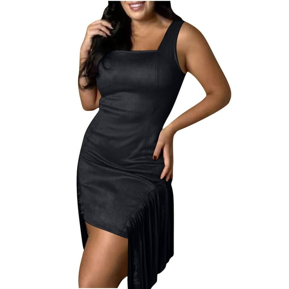 Bodycon Dress for Women Sleeveless Suede Look Ruched Side Slit Dresses Sexy Slim Fit Clubwear Cocktail Party Dresses