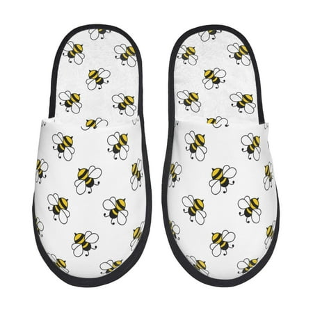 Balery Bee Slient Indoor Furry Fleece Comfort House Shoes Soft Non-Slip Home Shoes Cotton slippers House Slippers-- Large