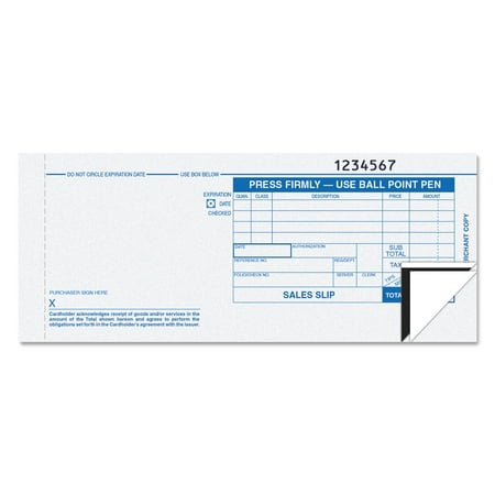 TOPS Credit Card Sales Slip, 7 7/8 x 3-1/4, Three-Part Carbonless, 100 Forms
