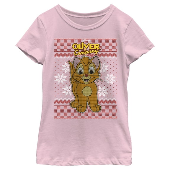 Girl's Oliver & Company Christmas Oliver Graphic Tee Light Pink X Large