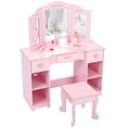 thumbnail image 1 of Bingirl Vanity Set with Mirror Storage Drawers Wooden Accessories and Stool, 1 of 7