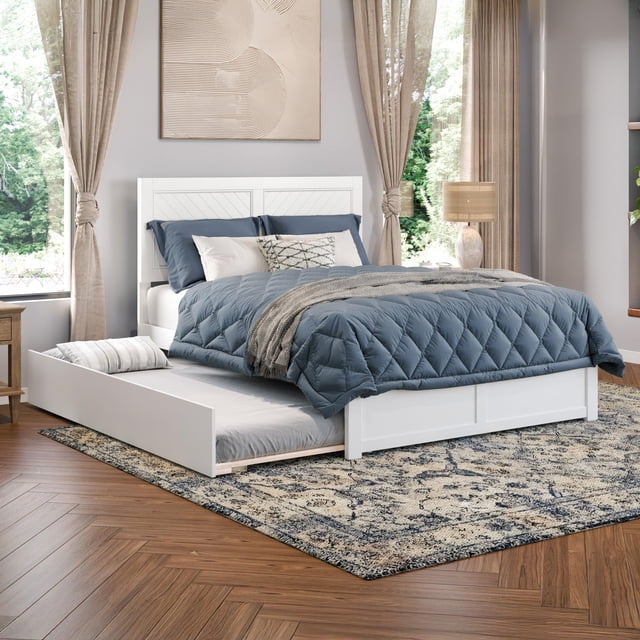 AFI Lit Plateforme en Bois Massif Canyon Taille Complète avec Lit Gigogne Simple en Blanc