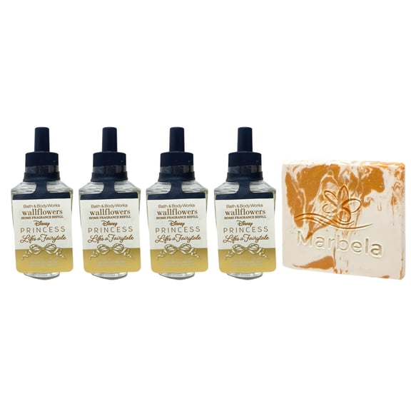 Bath & Body Works Limited Edition Princess Collection Life's a Fairytale 4 Wallflowers Home Fragrance Refill Bulbs with a Peach Gardenia Mini Soap