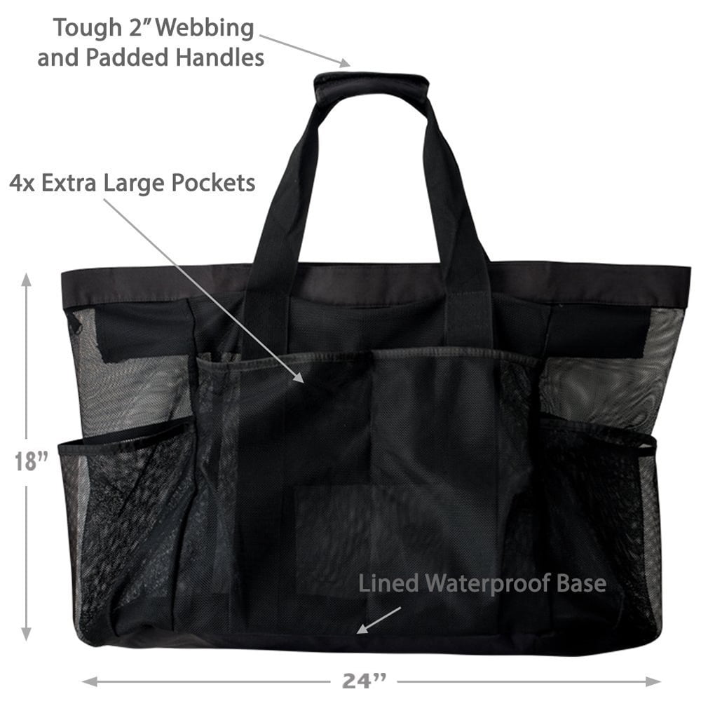 70 x 18 x 45cm Large Mesh Beach Tote Bag for Outdoor Mesh Beach Bag Large Black Multi-Functional Sand Toys Storage Bag,Folding Shoulder Bag,Grocery Storage Bag,Beach Holiday Organizer Net Bag