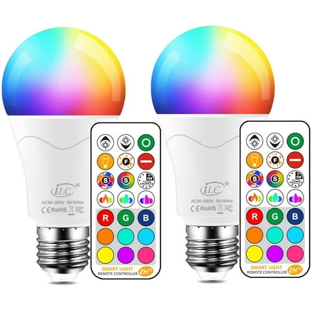 

iLC LED Light Bulb 85W Equivalent Color Changing Light Bulbs with Remote Control RGB 6 Modes Timing Sync Dimmable E26 Screw Base (2 Pack)