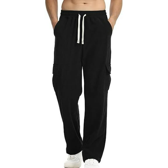 TMOYZQ Mens Cargo Pants Wide Leg Loose Fit Drawstring Baggy Corduroy Sweatpants Elastic Waist Open Bottom Casual Pants