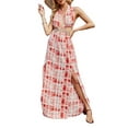 thumbnail image 1 of Kmbangi Women Backless Slit Dress Deep V-neck Sleeveless One-piece, 1 of 7