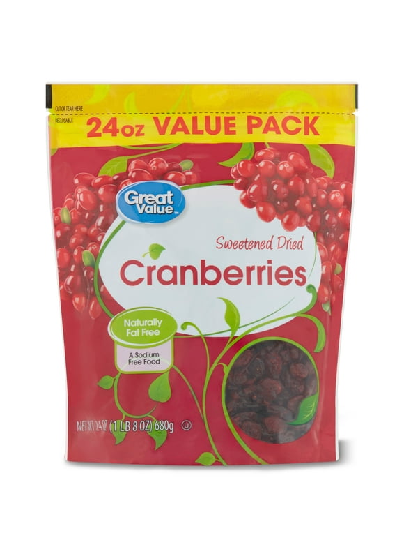 Great Value Dried Cranberries, Sweetened, 24 oz Value Pack
