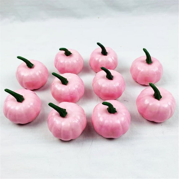 Fake Pumpkins, 10 Pcs Pink Artificial Pumpkins, Plastic Pumpkins for Halloween and Thanksgiving Party Table Centerpiece Autumn Home Wreath Decoration