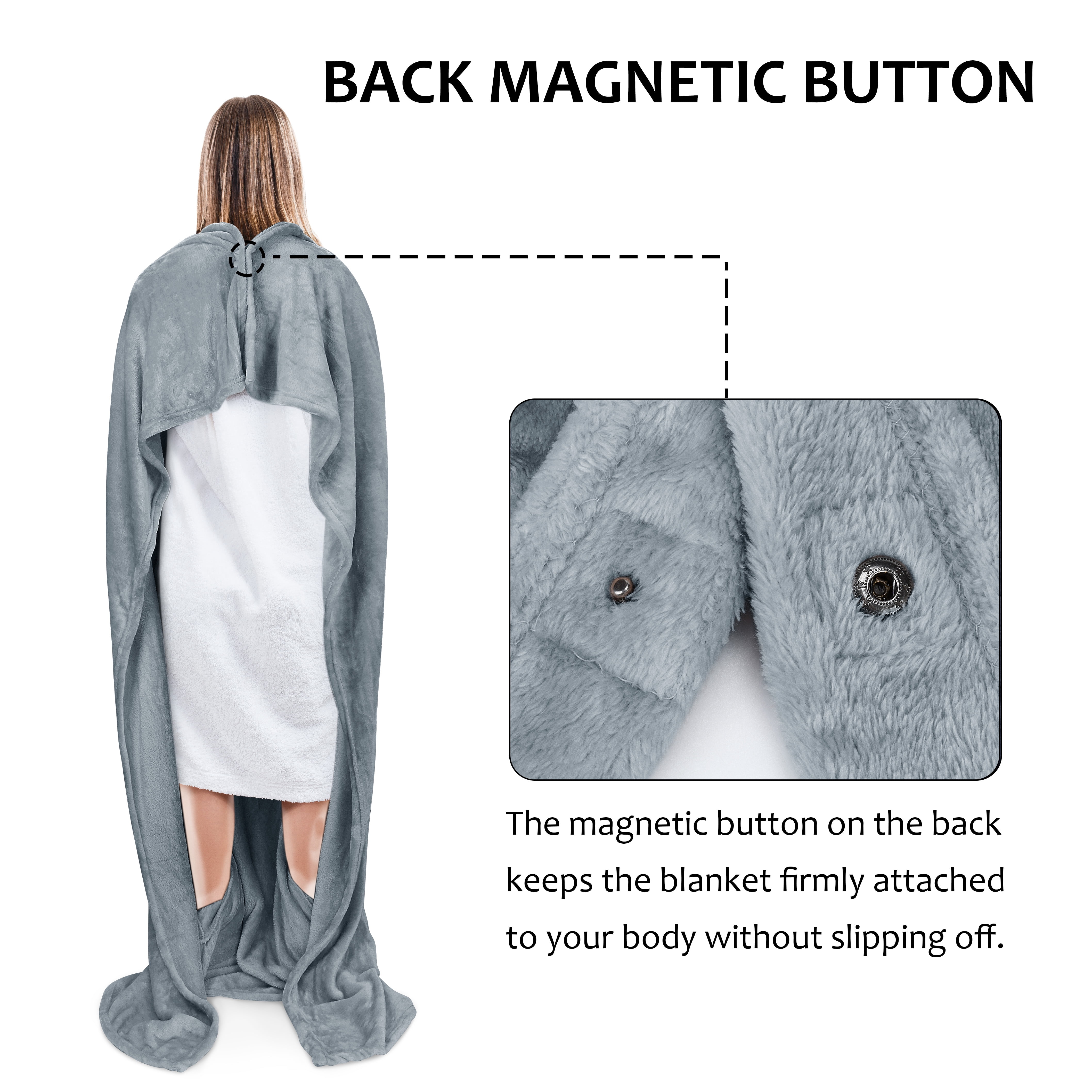 Tirrinia Wearable Blanket with Foot Pockets for Women Men | Zippered Front Pocket | Super Soft & Cozy Fleece Throw Snuggie for Adults, One Size Fits All, No Sleeve Travel Blanket, Light Grey