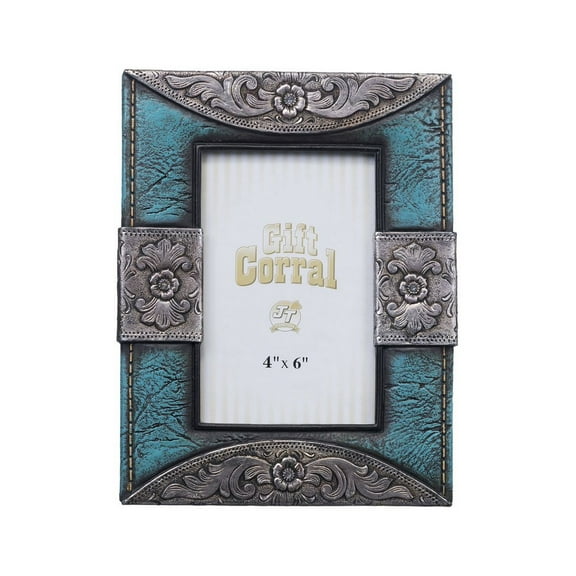 Tough-1 Western Photo Frame Leather Look 4" x 6" Turq 87-2166