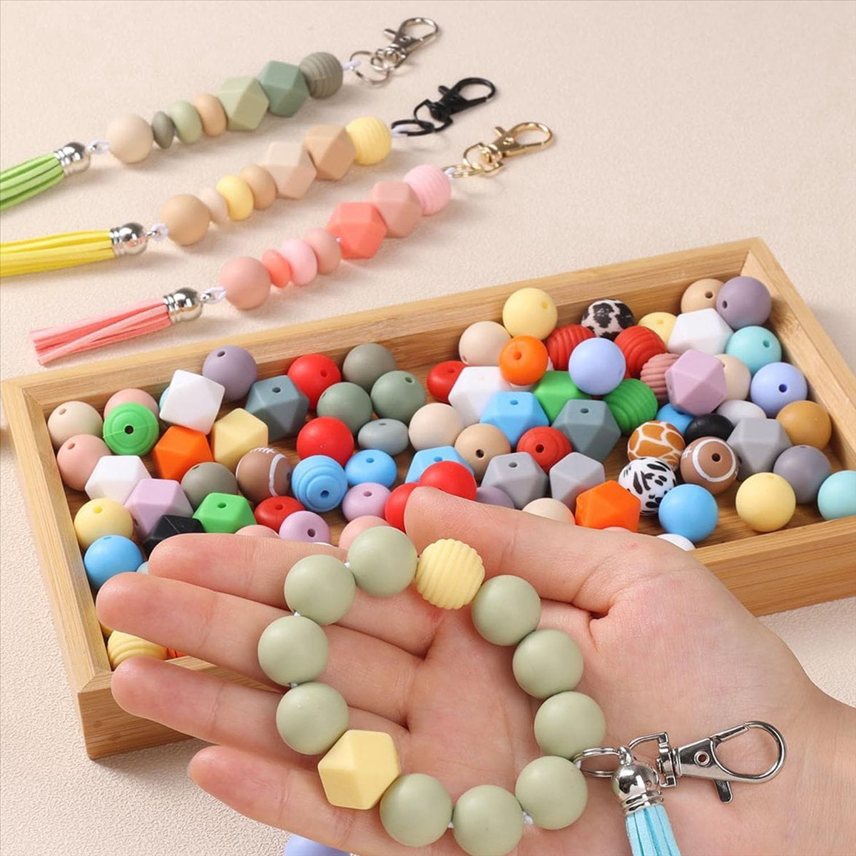 275 PCS 15MM Silicone Beads for Keychain Making Kit, Multiple Styles and Shapes Silicone Beads Bulk Rubber Beads