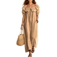 thumbnail image 2 of 2026 Summer Womens Dress Off Shoulder Ruffled Neckline Short Sleeve & Side Pockets Maxi Dress, 2 of 7