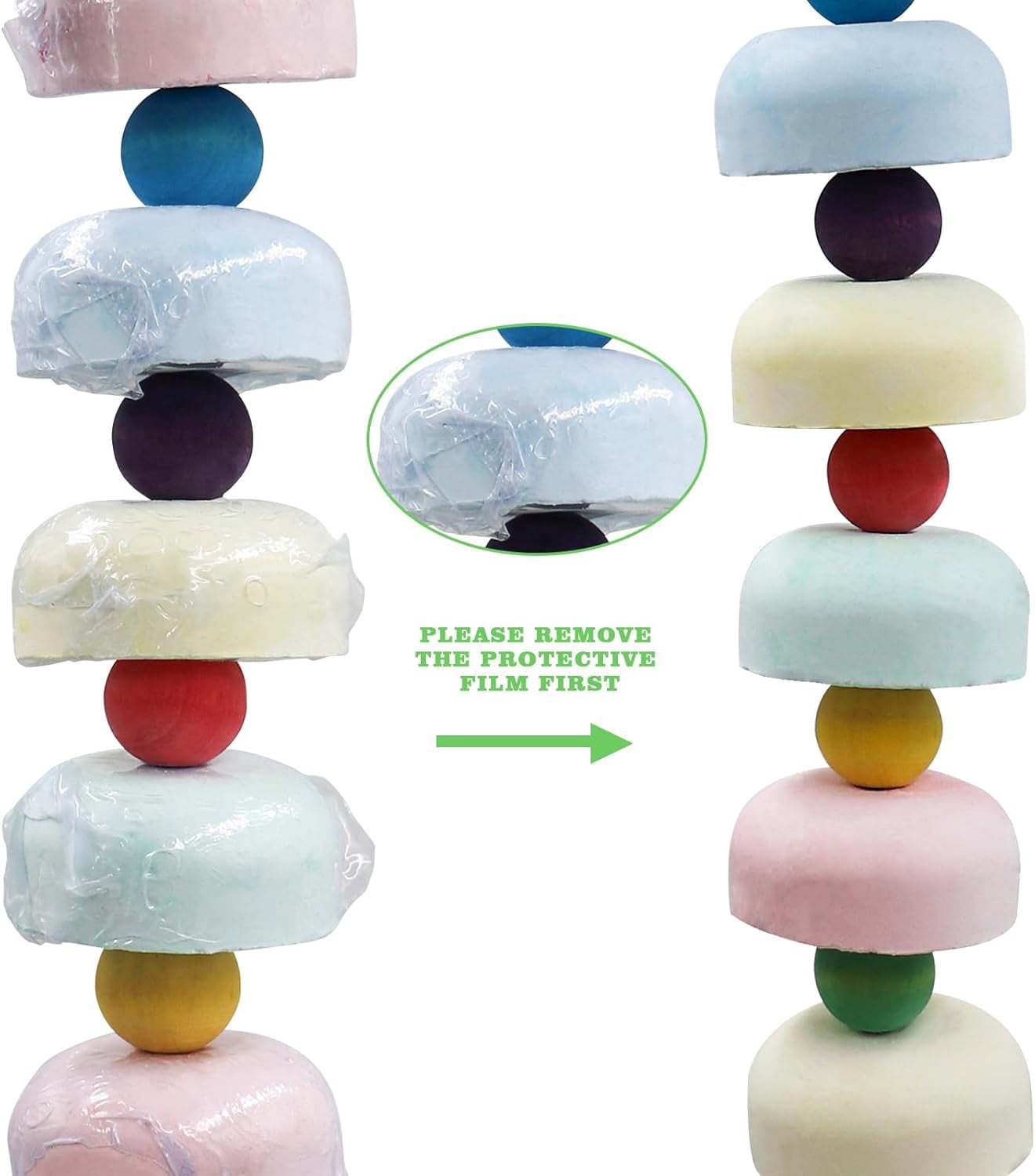 Mineral Chew Toy 2-Pack – Colorful Beaded Bird Toys with Bells | Beak Grinding & Foraging Enrichment for Parrots