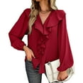 thumbnail image 4 of Top Casual Para Mujer, Blusa De Manga Larga Con Puños Elásticos, Elegante, Lavable A Máquina, Color Puro Para Citas Diarias ANGGREK Vino Tinto S, 4 of 8