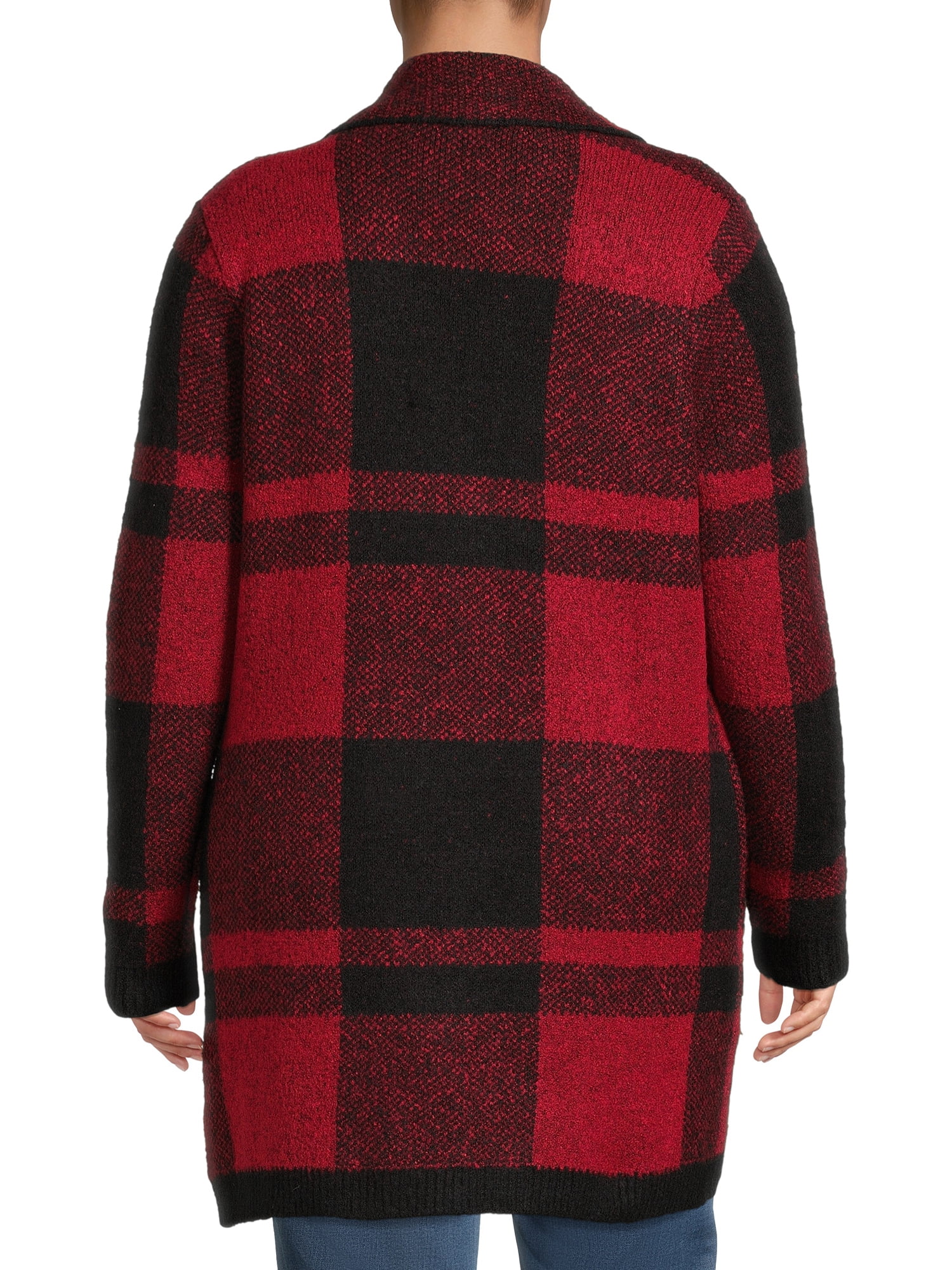 Absolutely Famous Women's Plus Size Notch Collar Plaid Coatigan