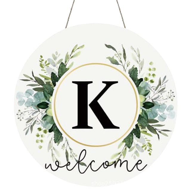 Clearance! Monogram Letter Welcome Sign for Front Door Rustic Green Floral Family Initial House Warming Decor Spring Summer Wooden Wreath Personalized Sign for House Front Porch 12 Inch