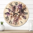 thumbnail image 2 of Designart 'Purple Retro Flowers With Brown Leaves On White' Traditional Wood Wall Clock, 2 of 5