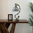 thumbnail image 3 of Tiffany Style Table Lamp Stained Glass White Baroque Style Lavender Iron Metal Leaves Bronze Base Bedroom Living Room Hotel Office Vintage 21"H*11"W, 3 of 5