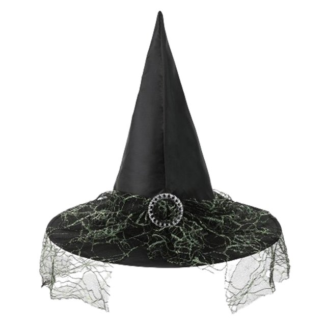 Sombreros de Halloween, sombrero de encaje de bruja, sombrero ancho acorralado para fiesta de festival, sombrero de poliéster para mujer