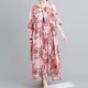 thumbnail image 5 of Vestido de lino de algodón para mujer Bolsillos con estampado floral Media pantorrilla O-cuello suel Meterk 2, 5 of 7