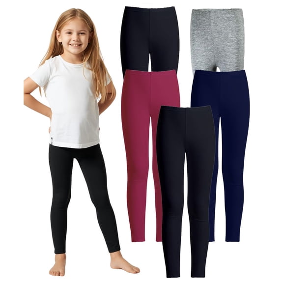 MISS POPULAR 5-Pack Girls Leggings Sizes 4-16 Soft Comfortable Cotton Spandex with Elastic Waistband