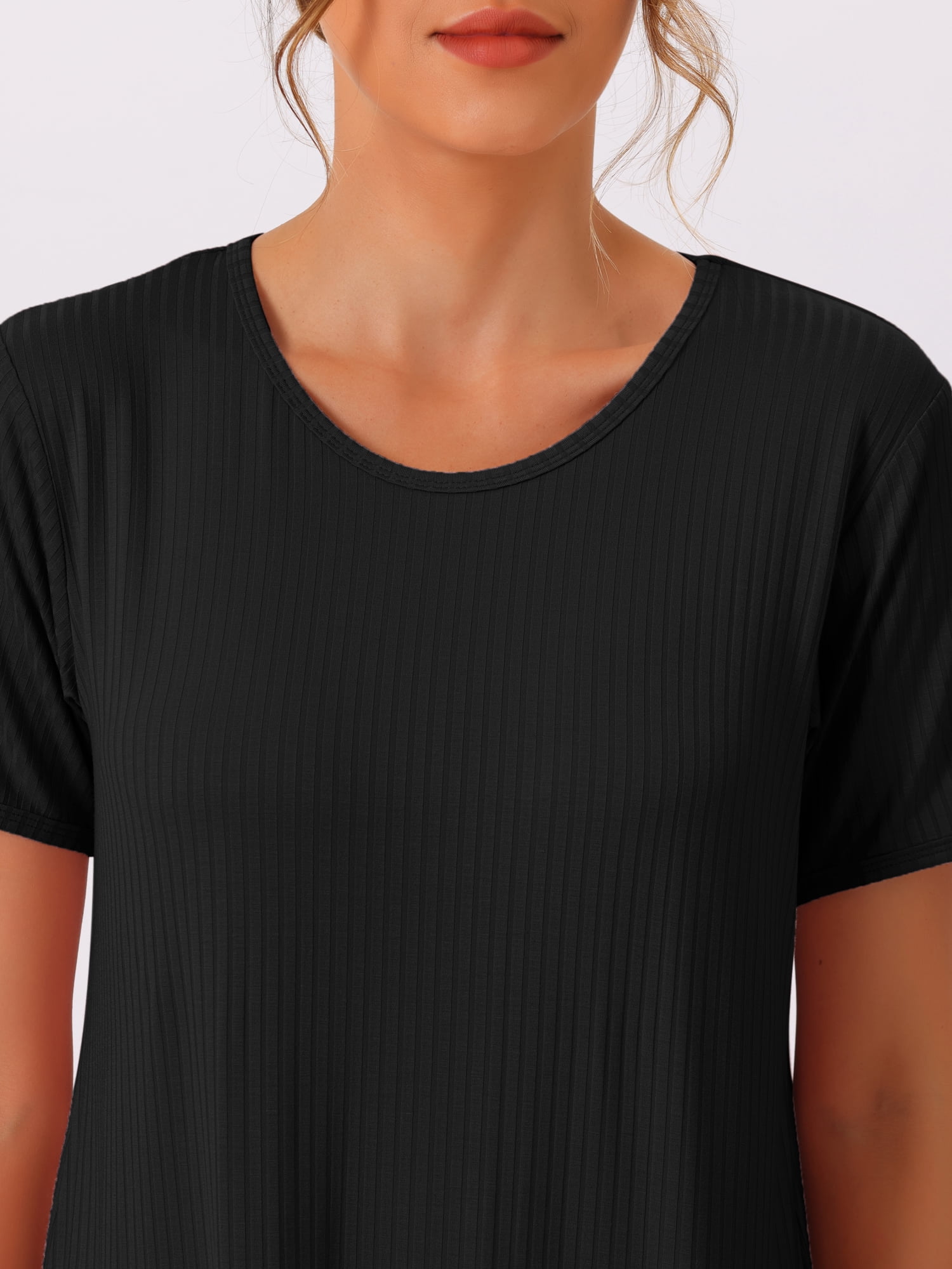 DARING DIVA Women's Modal Short Sleeve Sleep Shirt Crewneck Short Nightshirt XS Black
