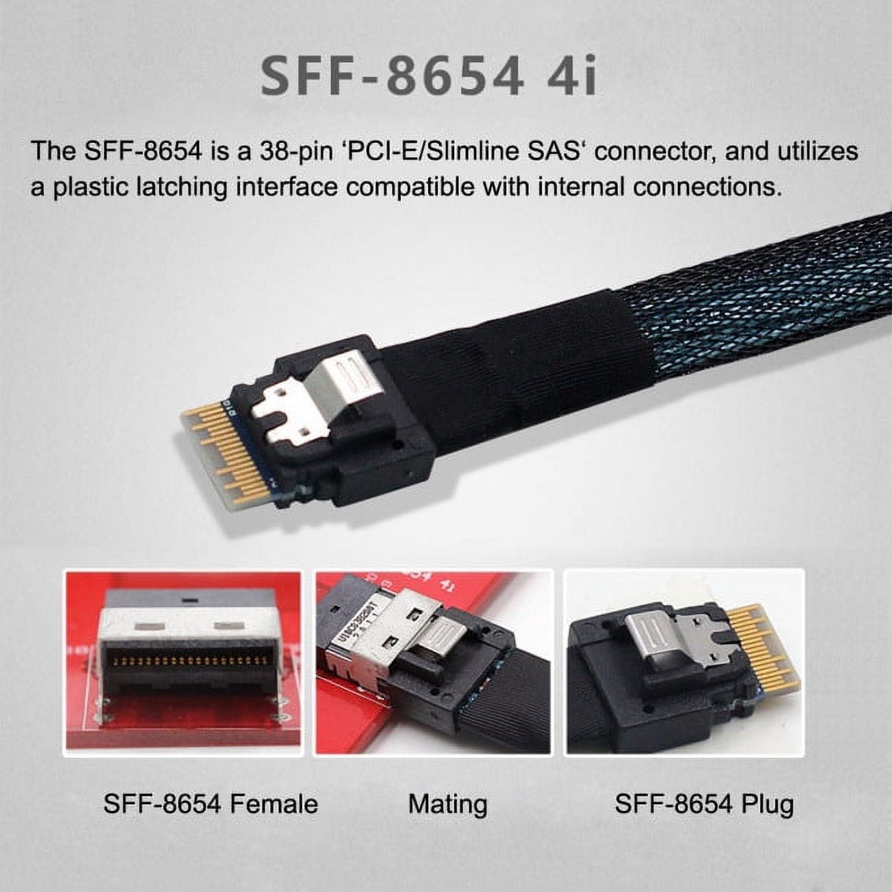 JSER Slim Line SAS 4.0 SFF-8654 4i 38pin Host to 4 SATA 7pin Target Hard Disk Fanout Raid Cable 50cm