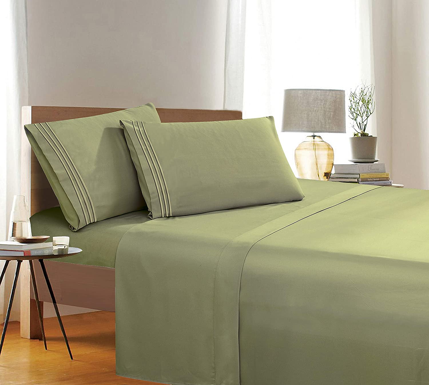 Elegant Comfort 4 Piece Bed Sheets 1500 Thread Count Microfiber, Split King, Green