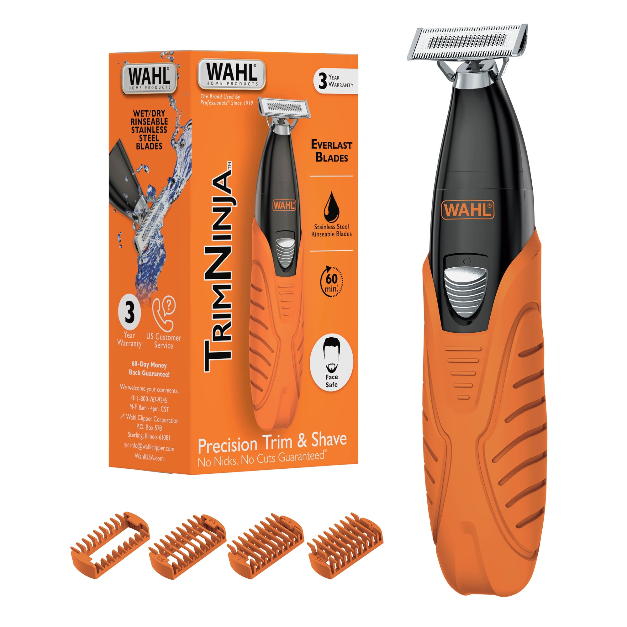 Wahl Trim Ninja Hybrid Electric Razor and Beard Trimmer for Men – Everlast Double-Sided Electric Shaver Blade for Facial Hair Grooming – Model 3028243