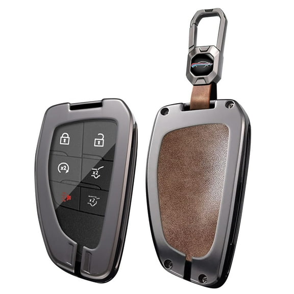 Metal and Leather Key Fob Case Fit for GMC Hummer EV Yukon Canyon Sierra Acadia Terrain 2021-up Smart Remote Car Key Bag Antiscratched Key Shell Cover with Keychain
