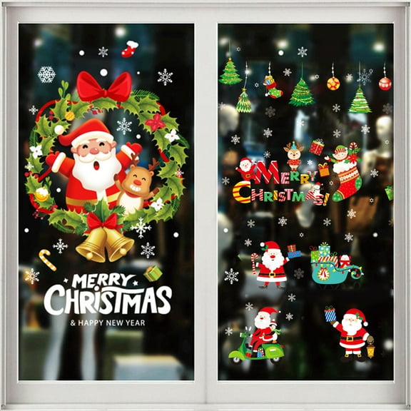 XinLe Double-Sided Christmas Window Clings Window Decorations Stickers for Glass Adorable Designed Decorative Window Film Christmas Snowflakes Clings with Santa Claus Reindeer Snowman ELF 150PCS