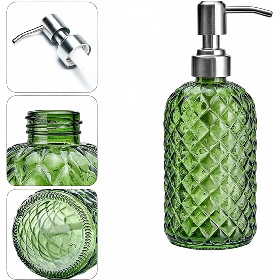 Damkogic Glass Soap Dispenser 13.5 Oz for Bathroom Kitchen, Hand Soap/Lotion Dispenser with Plastic Pump