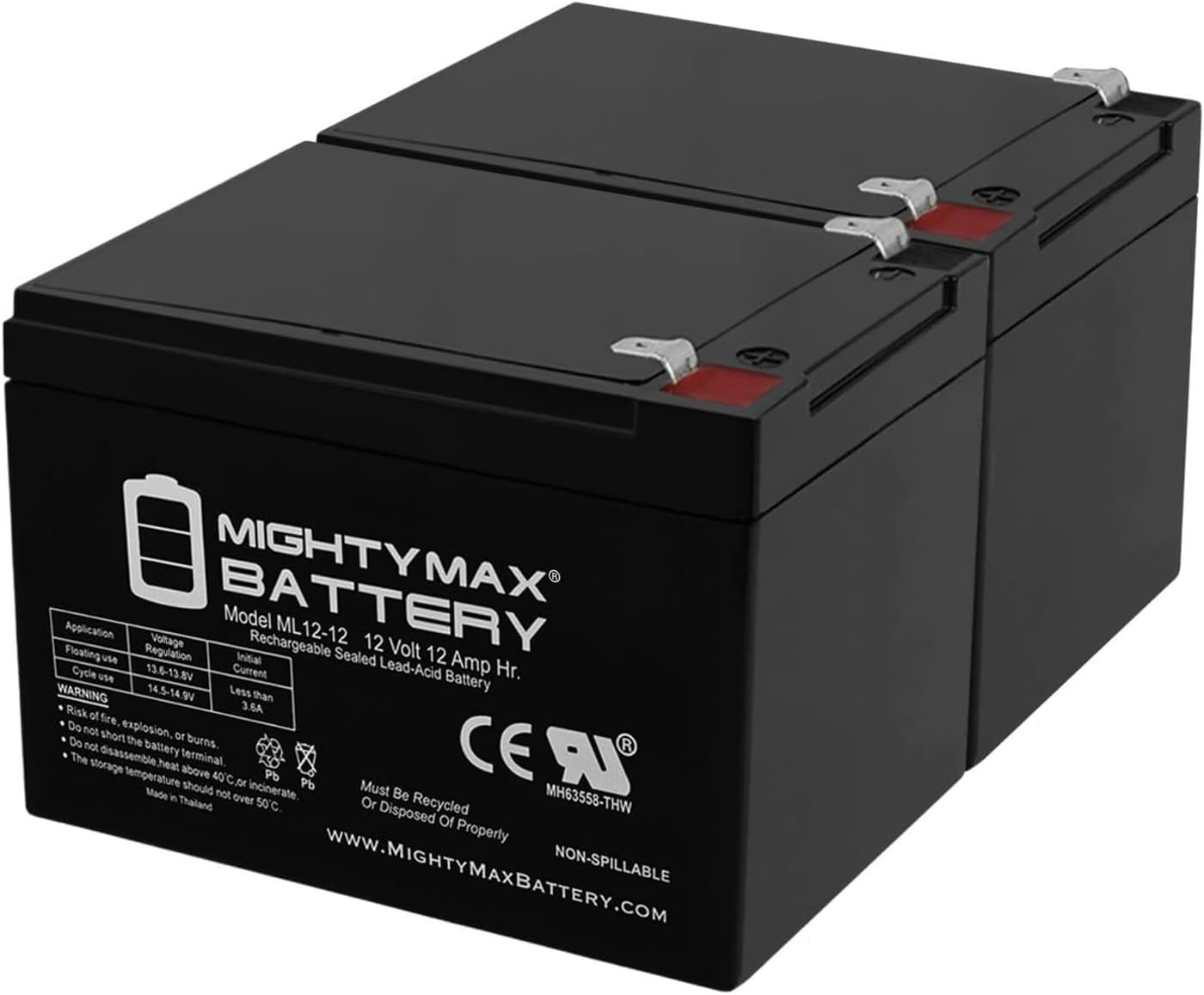 ML12-12 - 12V 12AH F2 SLA AGM DEEP-Cycle Rechargeable Battery - 2 Pack