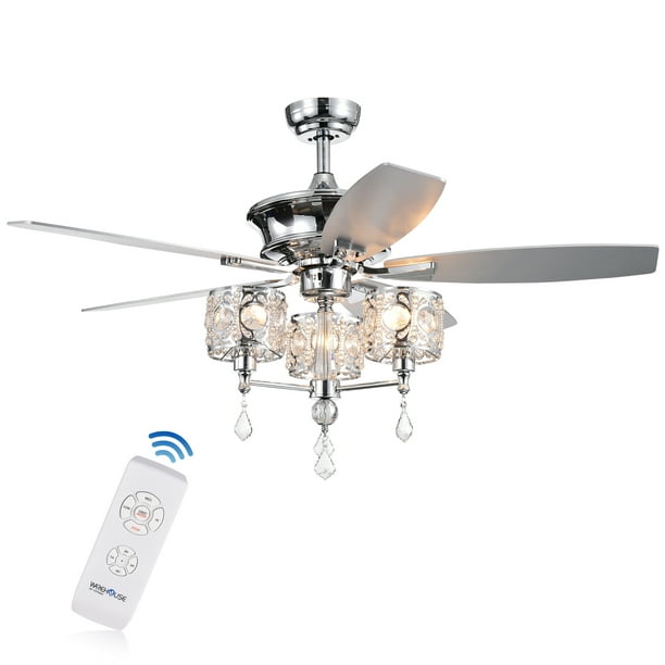 Miramis 5 Blade 52 Inch Chrome Lighted, Ceiling Fan With Chandelier Light Kit