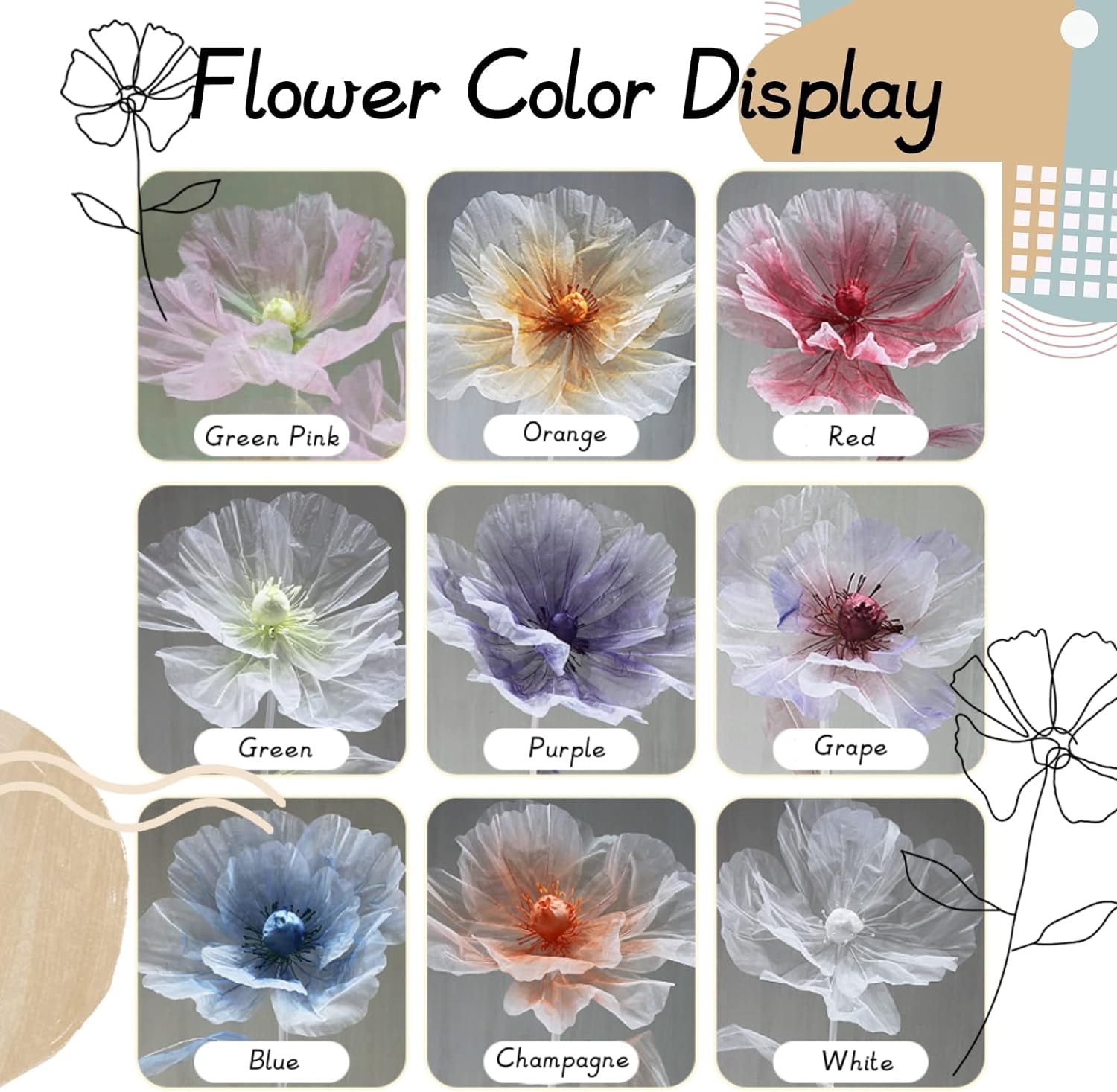 Louis Garden 1.7m Silk Poppy Artificial Flower Party Backdrop Giant Flowers for Decoration, Orange