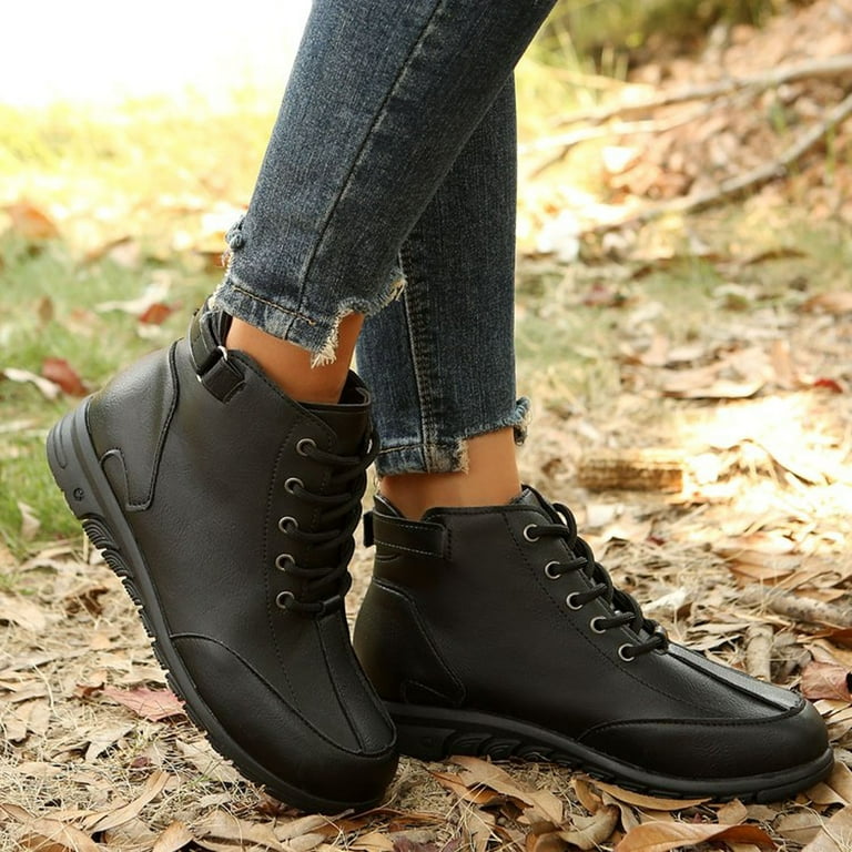 Caqnni Women's Low-heeled Ankle Boots-Zipper Christmas Long Boots