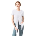 thumbnail image 3 of Summer Basic Short Sleeve Twist Front Tee Solid Crop Top Round Neck T-Shirt Casual Tie Knot Tops for Women and Ladies, up to Size -XL, Black/White, 3 of 9